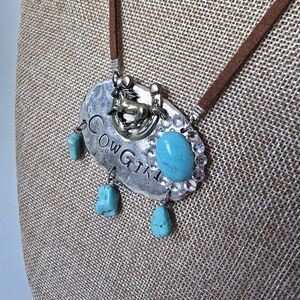 18-21" Adjustable Turquoise & Leather Cowgirl Horseshoe Necklace